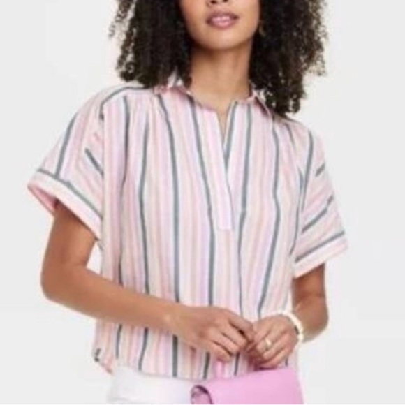 Universal Thread Women's Short Sleeve Striped Pullover Blouse Shirt - Picture 8 of 8